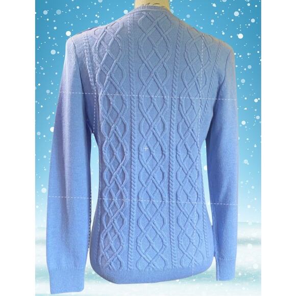 Talbots Petite Medium Blue Lambswool Blend Cable Knit Sweater Button Shoulder MP - Picture 3 of 8
